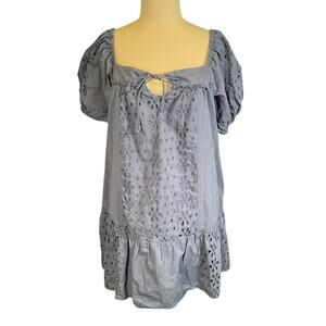 NWOT American Eagle Puff Sleeve Tiered Babydoll Mini Dress Large 100% Cotton